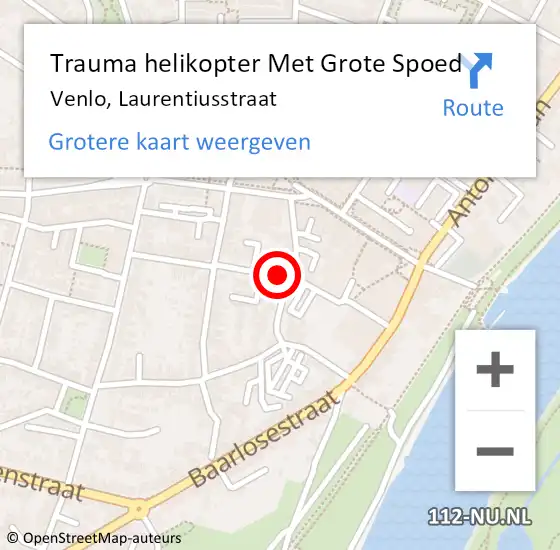 Locatie op kaart van de 112 melding: Trauma helikopter Met Grote Spoed Naar Venlo, Laurentiusstraat op 5 november 2023 14:15