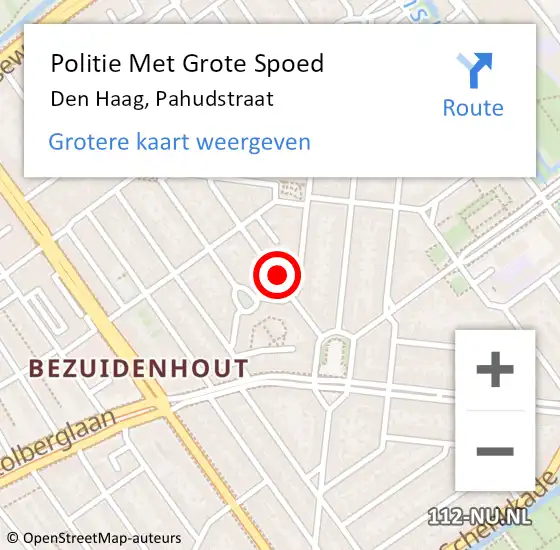 Locatie op kaart van de 112 melding: Politie Met Grote Spoed Naar Den Haag, Pahudstraat op 5 november 2023 14:48