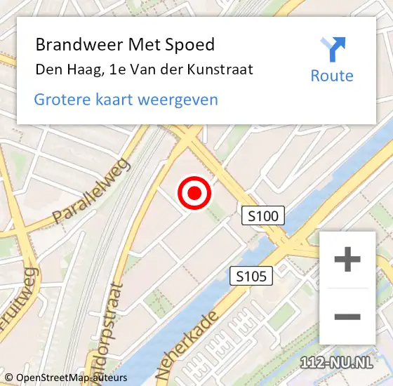 Locatie op kaart van de 112 melding: Brandweer Met Spoed Naar Den Haag, 1e Van der Kunstraat op 5 november 2023 14:50