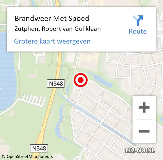 Locatie op kaart van de 112 melding: Brandweer Met Spoed Naar Zutphen, Robert van Guliklaan op 5 november 2023 15:35
