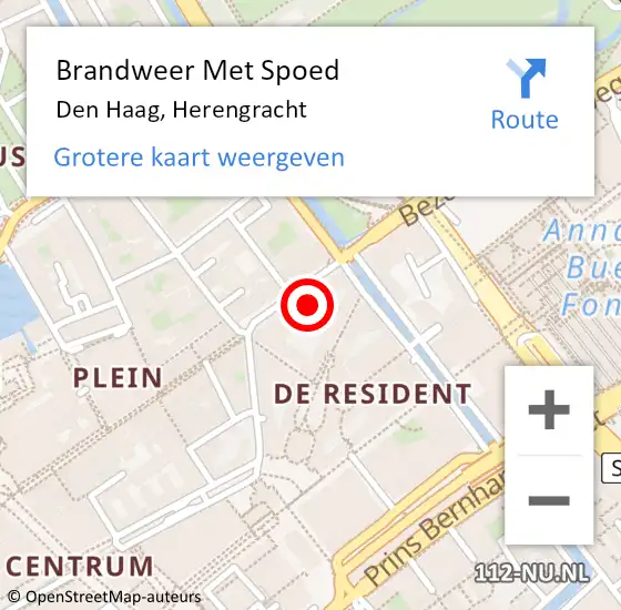 Locatie op kaart van de 112 melding: Brandweer Met Spoed Naar Den Haag, Herengracht op 5 november 2023 15:47