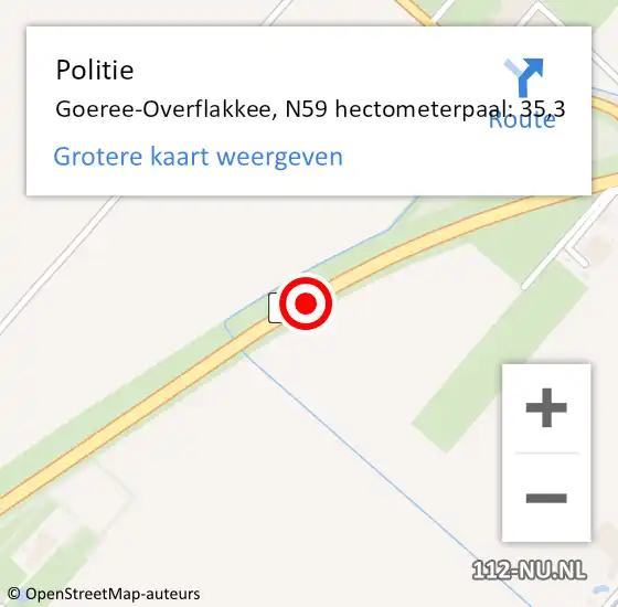 Locatie op kaart van de 112 melding: Politie Goeree-Overflakkee, N59 hectometerpaal: 35,3 op 5 november 2023 15:51