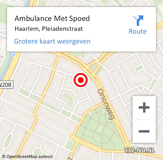 Locatie op kaart van de 112 melding: Ambulance Met Spoed Naar Haarlem, Pleiadenstraat op 5 november 2023 15:55