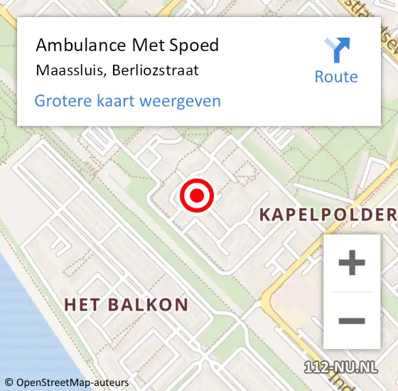 Locatie op kaart van de 112 melding: Ambulance Met Spoed Naar Maassluis, Berliozstraat op 5 november 2023 15:58