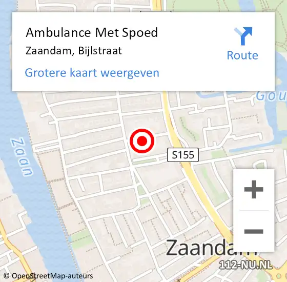 Locatie op kaart van de 112 melding: Ambulance Met Spoed Naar Zaandam, Bijlstraat op 5 november 2023 16:36