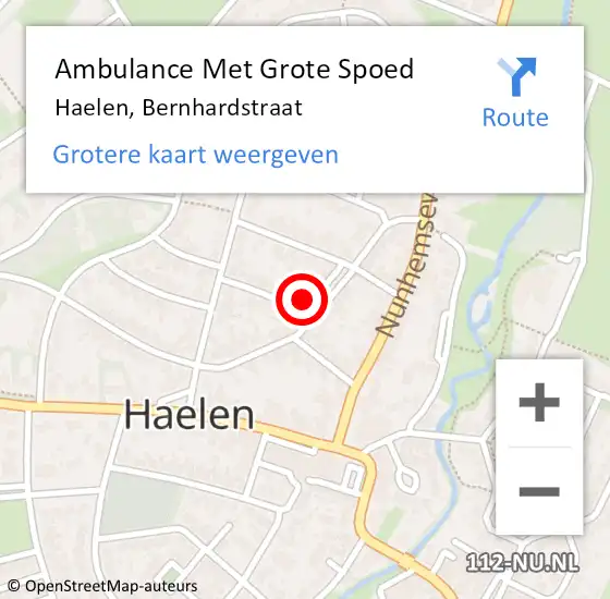 Locatie op kaart van de 112 melding: Ambulance Met Grote Spoed Naar Haelen, Bernhardstraat op 5 november 2023 16:43
