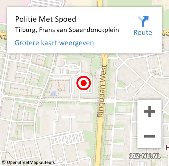 Locatie op kaart van de 112 melding: Politie Met Spoed Naar Tilburg, Frans van Spaendonckplein op 5 november 2023 16:57