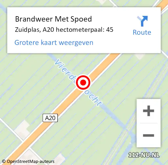 Locatie op kaart van de 112 melding: Brandweer Met Spoed Naar Zuidplas, A20 hectometerpaal: 45 op 5 november 2023 17:18