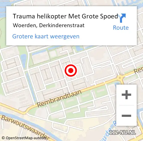 Locatie op kaart van de 112 melding: Trauma helikopter Met Grote Spoed Naar Woerden, Derkinderenstraat op 5 november 2023 17:53