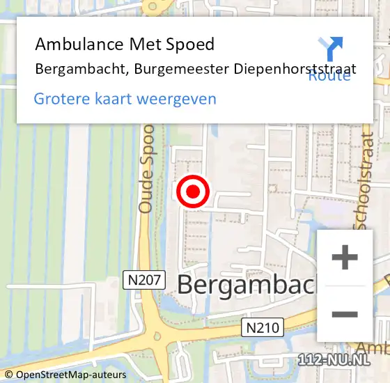 Locatie op kaart van de 112 melding: Ambulance Met Spoed Naar Bergambacht, Burgemeester Diepenhorststraat op 5 november 2023 19:13