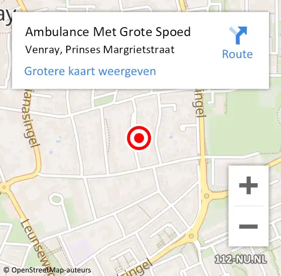 Locatie op kaart van de 112 melding: Ambulance Met Grote Spoed Naar Venray, Prinses Margrietstraat op 14 september 2014 09:24