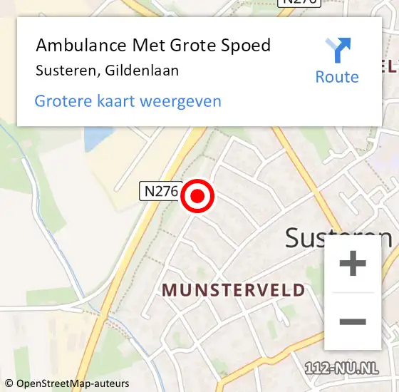Locatie op kaart van de 112 melding: Ambulance Met Grote Spoed Naar Susteren, Gildenlaan op 5 november 2023 19:47