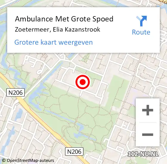 Locatie op kaart van de 112 melding: Ambulance Met Grote Spoed Naar Zoetermeer, Elia Kazanstrook op 5 november 2023 19:50