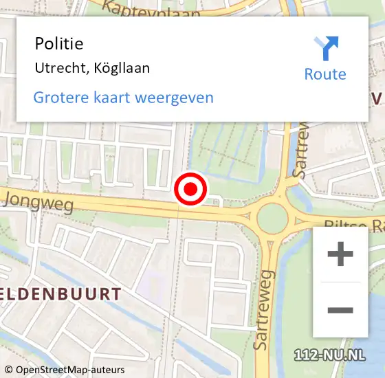 Locatie op kaart van de 112 melding: Politie Utrecht, Kögllaan op 5 november 2023 20:08