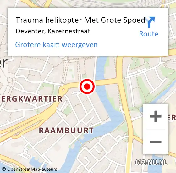 Locatie op kaart van de 112 melding: Trauma helikopter Met Grote Spoed Naar Deventer, Kazernestraat op 5 november 2023 20:12