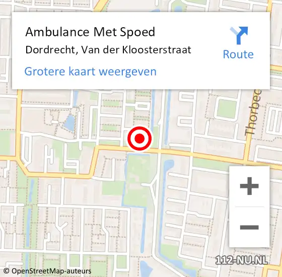 Locatie op kaart van de 112 melding: Ambulance Met Spoed Naar Dordrecht, Van der Kloosterstraat op 5 november 2023 20:25