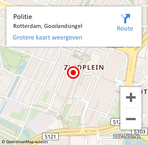 Locatie op kaart van de 112 melding: Politie Rotterdam, Gooilandsingel op 5 november 2023 20:35