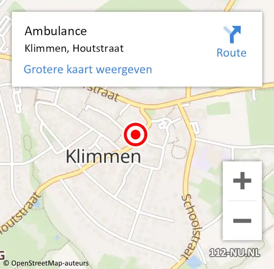 Locatie op kaart van de 112 melding: Ambulance Klimmen, Houtstraat op 14 september 2014 09:33