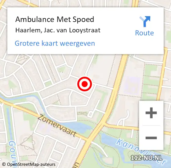 Locatie op kaart van de 112 melding: Ambulance Met Spoed Naar Haarlem, Jac. van Looystraat op 5 november 2023 20:44