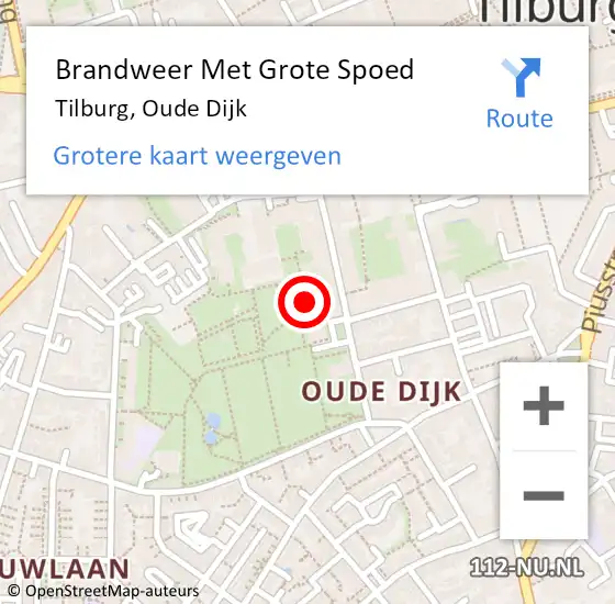 Locatie op kaart van de 112 melding: Brandweer Met Grote Spoed Naar Tilburg, Oude Dijk op 5 november 2023 21:02