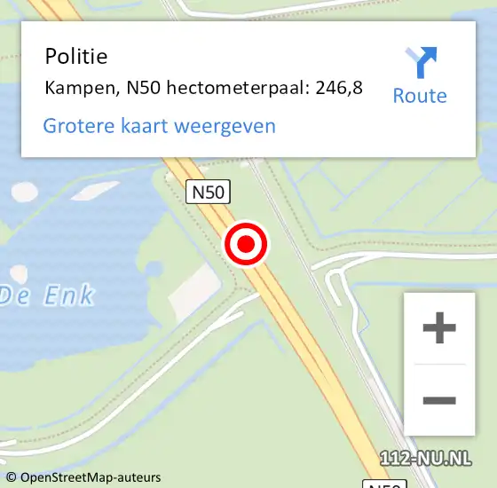 Locatie op kaart van de 112 melding: Politie Kampen, N50 hectometerpaal: 246,8 op 5 november 2023 21:22