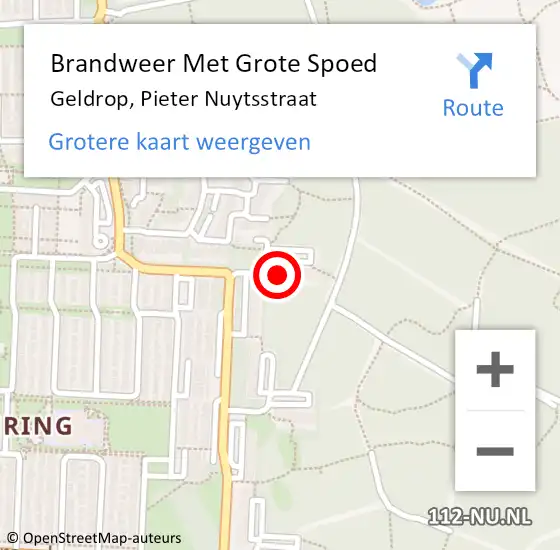 Locatie op kaart van de 112 melding: Brandweer Met Grote Spoed Naar Geldrop, Pieter Nuytsstraat op 5 november 2023 22:05