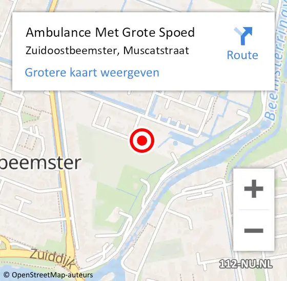 Locatie op kaart van de 112 melding: Ambulance Met Grote Spoed Naar Zuidoostbeemster, Muscatstraat op 5 november 2023 22:13