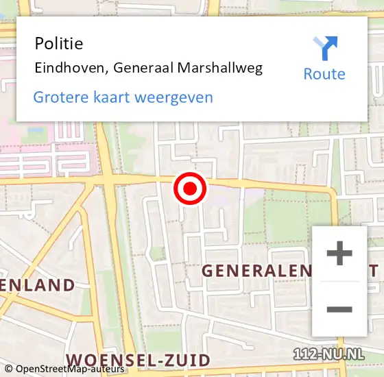 Locatie op kaart van de 112 melding: Politie Eindhoven, Generaal Marshallweg op 5 november 2023 23:00