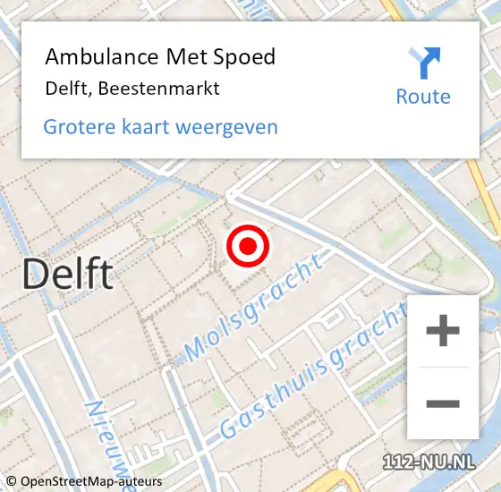 Locatie op kaart van de 112 melding: Ambulance Met Spoed Naar Delft, Beestenmarkt op 5 november 2023 23:20