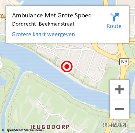 Locatie op kaart van de 112 melding: Ambulance Met Grote Spoed Naar Dordrecht, Beekmanstraat op 5 november 2023 23:32