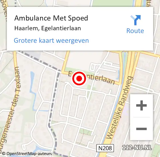 Locatie op kaart van de 112 melding: Ambulance Met Spoed Naar Haarlem, Egelantierlaan op 5 november 2023 23:45