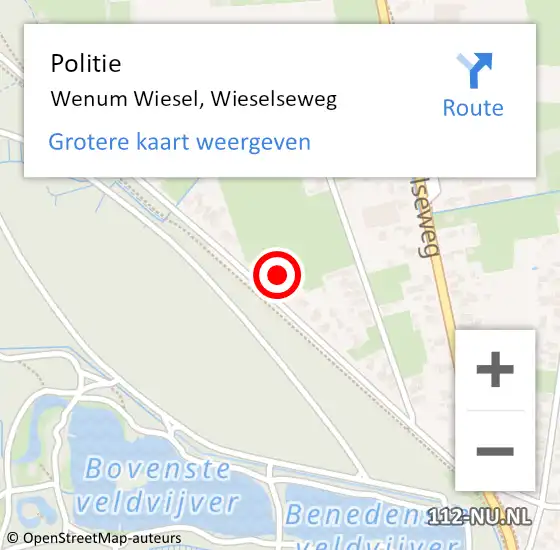 Locatie op kaart van de 112 melding: Politie Wenum Wiesel, Wieselseweg op 6 november 2023 01:35