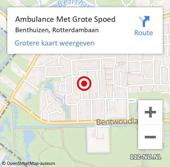 Locatie op kaart van de 112 melding: Ambulance Met Grote Spoed Naar Benthuizen, Rotterdambaan op 6 november 2023 02:16