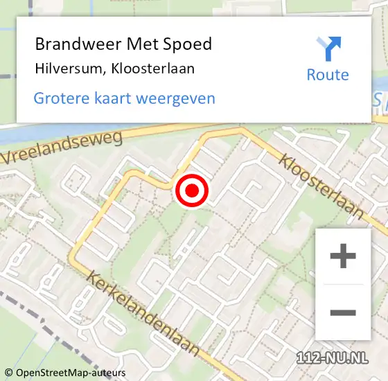 Locatie op kaart van de 112 melding: Brandweer Met Spoed Naar Hilversum, Kloosterlaan op 6 november 2023 02:41