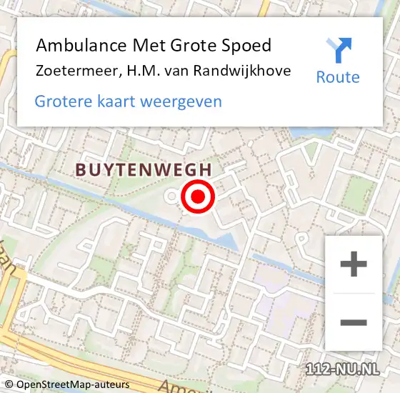 Locatie op kaart van de 112 melding: Ambulance Met Grote Spoed Naar Zoetermeer, H.M. van Randwijkhove op 6 november 2023 04:50