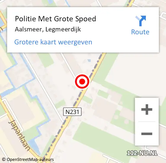 Locatie op kaart van de 112 melding: Politie Met Grote Spoed Naar Aalsmeer, Legmeerdijk op 6 november 2023 08:13