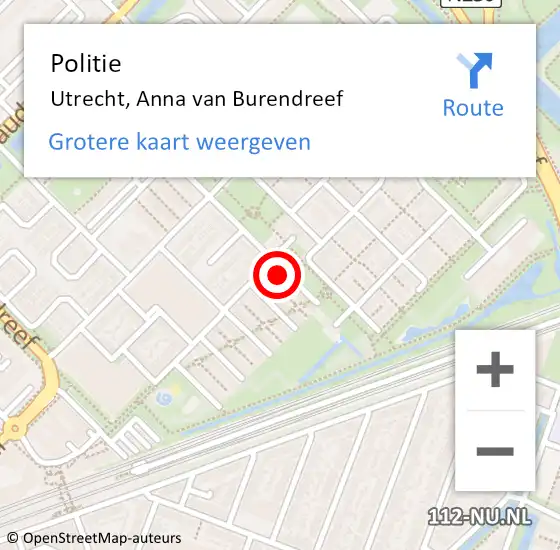 Locatie op kaart van de 112 melding: Politie Utrecht, Anna van Burendreef op 6 november 2023 08:15