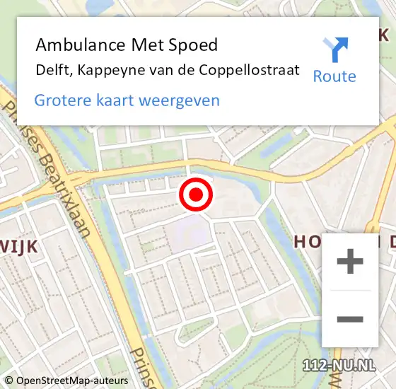 Locatie op kaart van de 112 melding: Ambulance Met Spoed Naar Delft, Kappeyne van de Coppellostraat op 6 november 2023 08:27