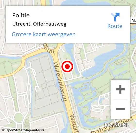 Locatie op kaart van de 112 melding: Politie Utrecht, Offerhausweg op 6 november 2023 08:34