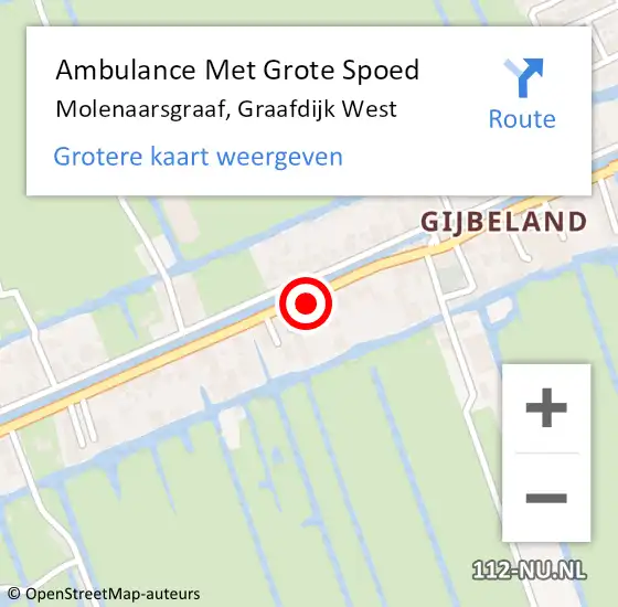 Locatie op kaart van de 112 melding: Ambulance Met Grote Spoed Naar Molenaarsgraaf, Graafdijk West op 14 oktober 2013 14:09