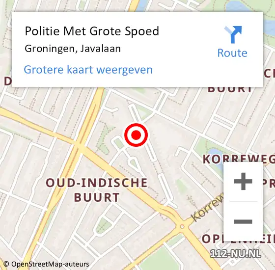 Locatie op kaart van de 112 melding: Politie Met Grote Spoed Naar Groningen, Javalaan op 6 november 2023 08:43