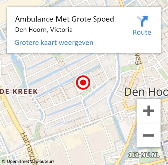 Locatie op kaart van de 112 melding: Ambulance Met Grote Spoed Naar Den Hoorn, Victoria op 6 november 2023 08:45