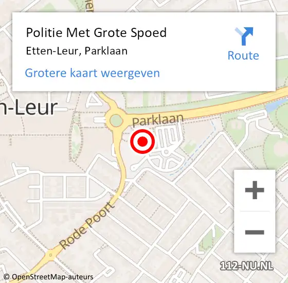 Locatie op kaart van de 112 melding: Politie Met Grote Spoed Naar Etten-Leur, Parklaan op 6 november 2023 08:56