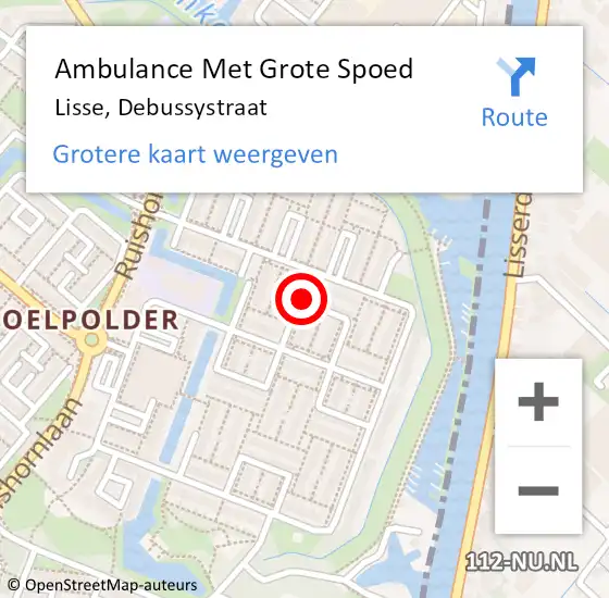 Locatie op kaart van de 112 melding: Ambulance Met Grote Spoed Naar Lisse, Debussystraat op 6 november 2023 09:05