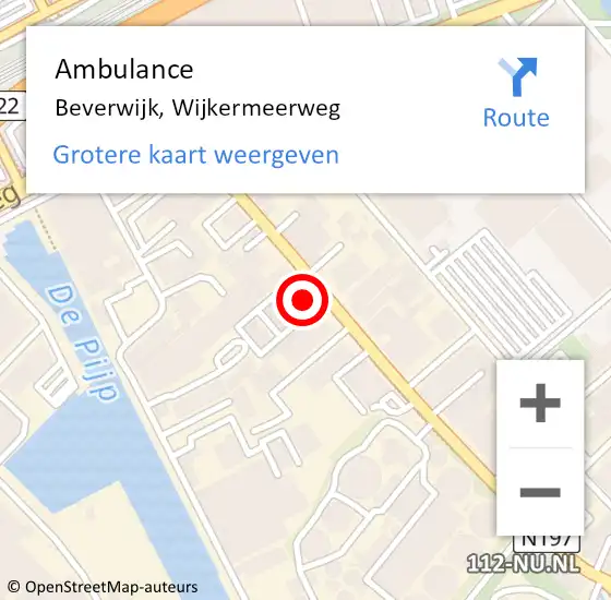 Locatie op kaart van de 112 melding: Ambulance Beverwijk, Wijkermeerweg op 6 november 2023 09:06