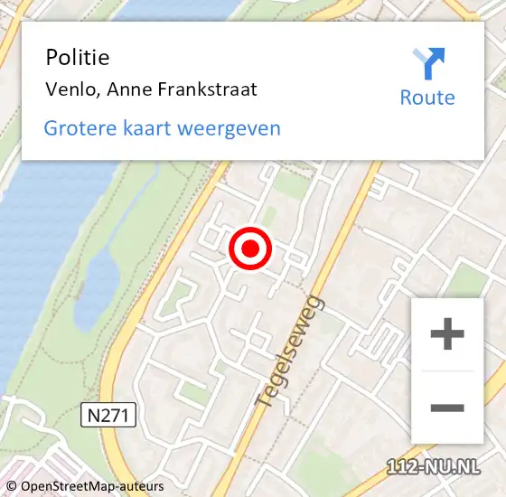 Locatie op kaart van de 112 melding: Politie Venlo, Anne Frankstraat op 6 november 2023 09:43