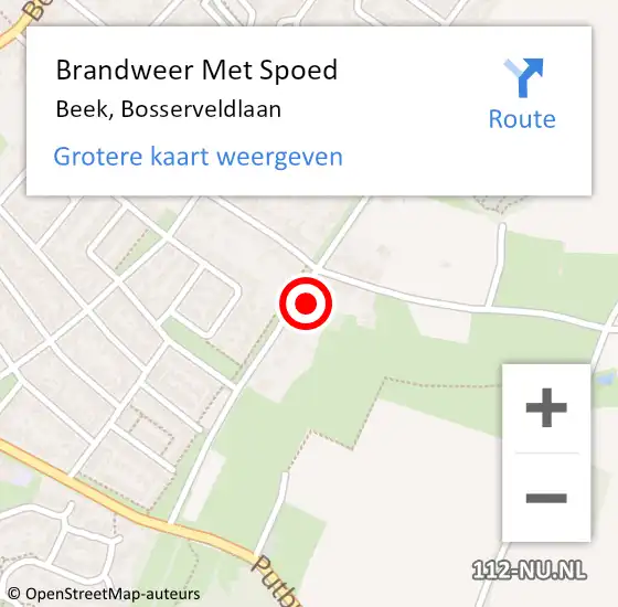 Locatie op kaart van de 112 melding: Brandweer Met Spoed Naar Beek, Bosserveldlaan op 6 november 2023 10:41