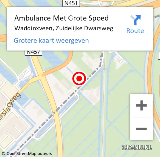 Locatie op kaart van de 112 melding: Ambulance Met Grote Spoed Naar Waddinxveen, Zuidelijke Dwarsweg op 6 november 2023 11:25