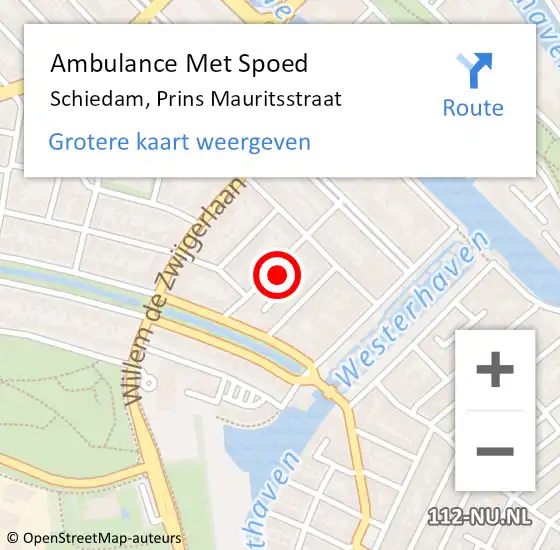 Locatie op kaart van de 112 melding: Ambulance Met Spoed Naar Schiedam, Prins Mauritsstraat op 6 november 2023 11:42