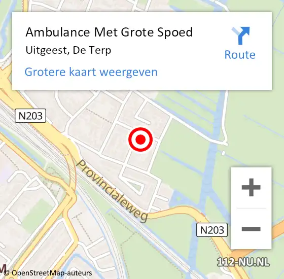 Locatie op kaart van de 112 melding: Ambulance Met Grote Spoed Naar Uitgeest, De Terp op 6 november 2023 11:42